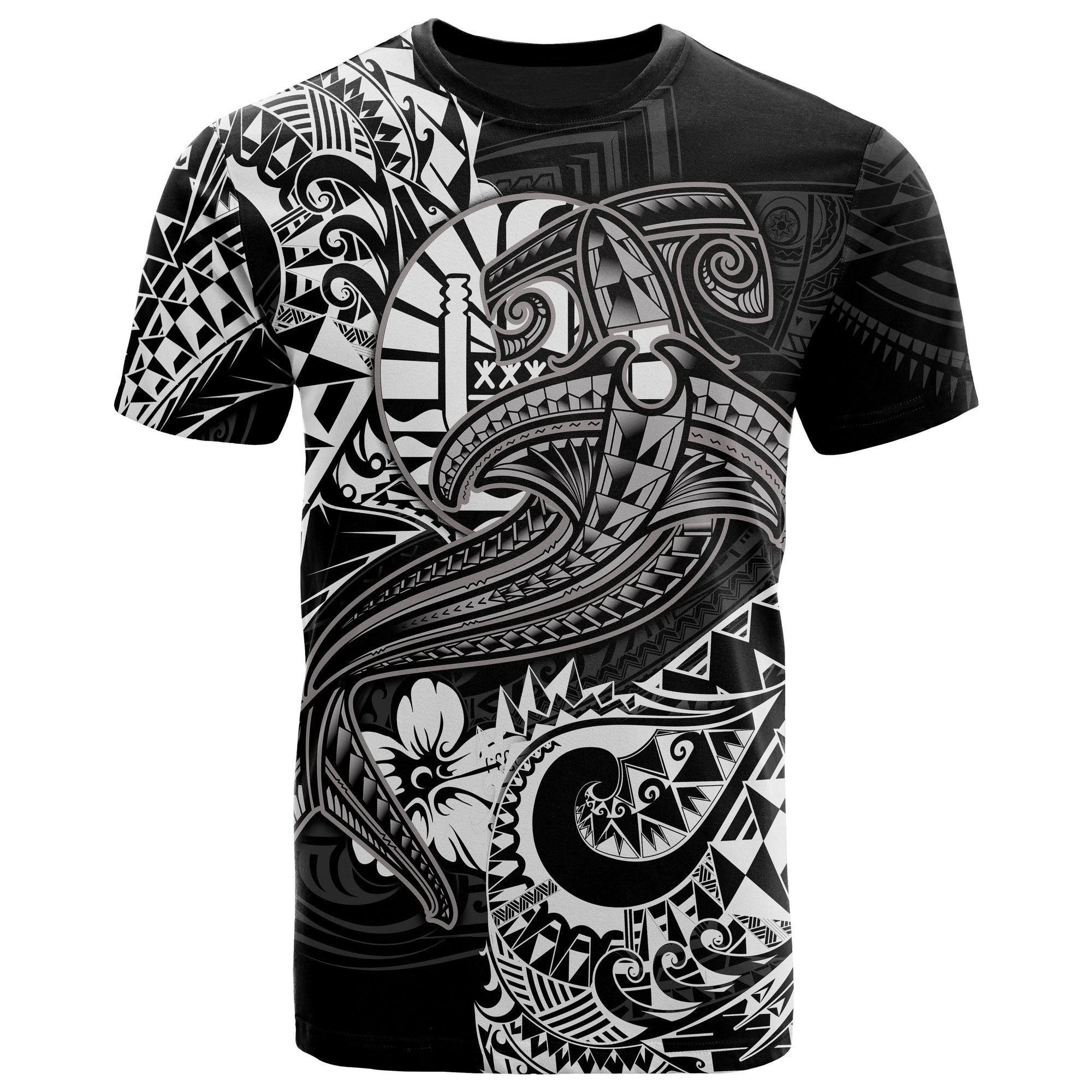 Tahiti T Shirt White Shark Polynesian Tattoo Unisex White - Polynesian Pride