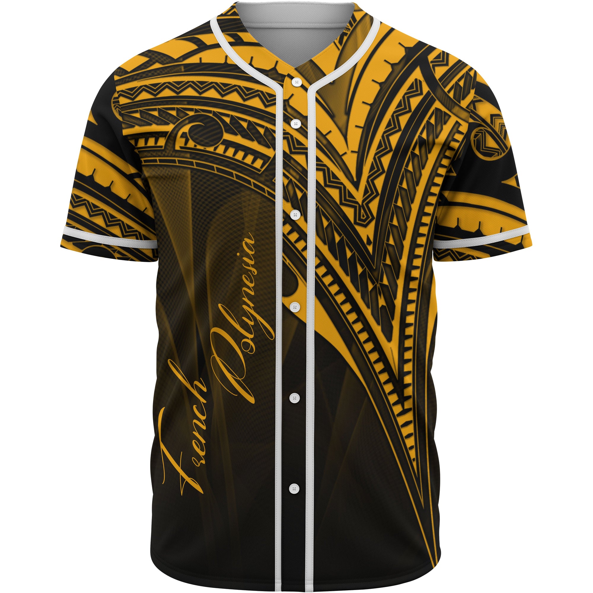 French Polynesia Baseball Shirt - Gold Color Cross Style Unisex Black - Polynesian Pride