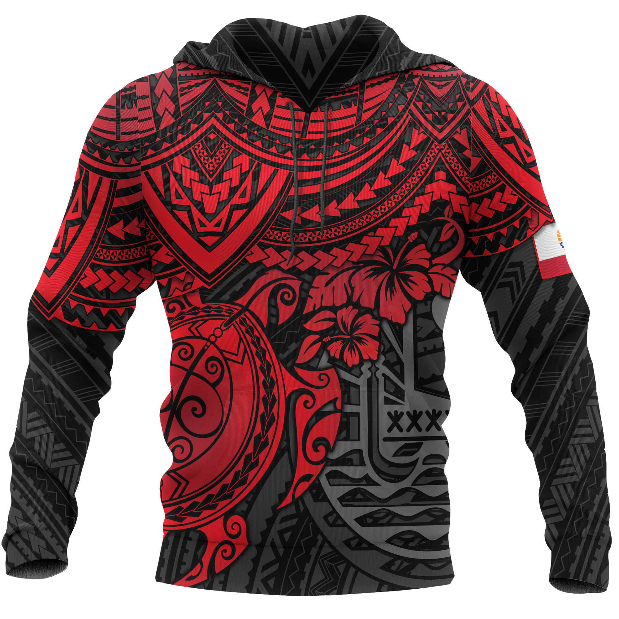 Tahiti Polynesian Hoodie Red Turtle Unisex RED - Polynesian Pride