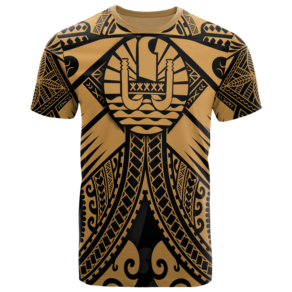 Tahiti T Shirt Gold Seal with Polynesian Tattoo Unisex Art - Polynesian Pride