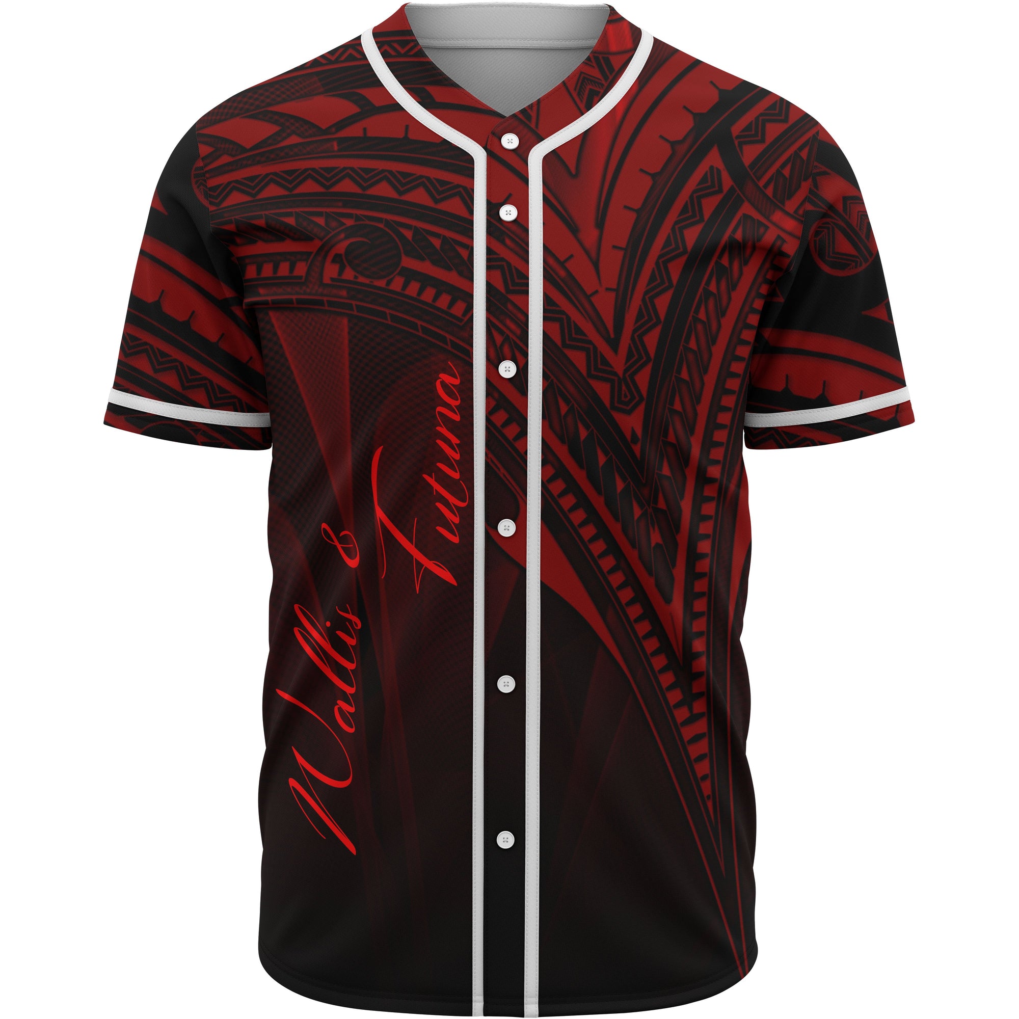 Wallis and Futuna Baseball Shirt - Red Color Cross Style Unisex Black - Polynesian Pride