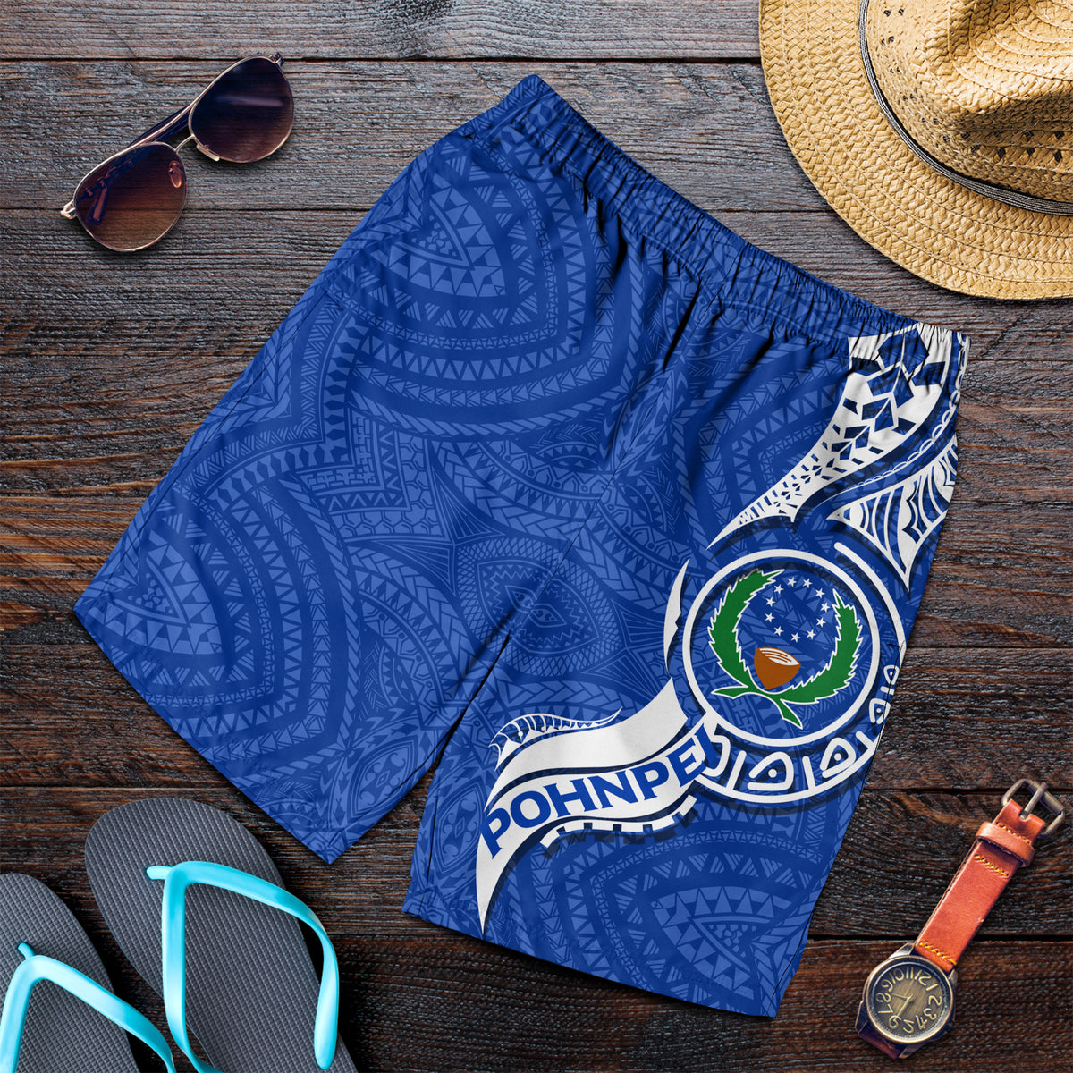 Pohnpei Men Short - Micronesia Pride Blue - LT12 - Polynesian Pride