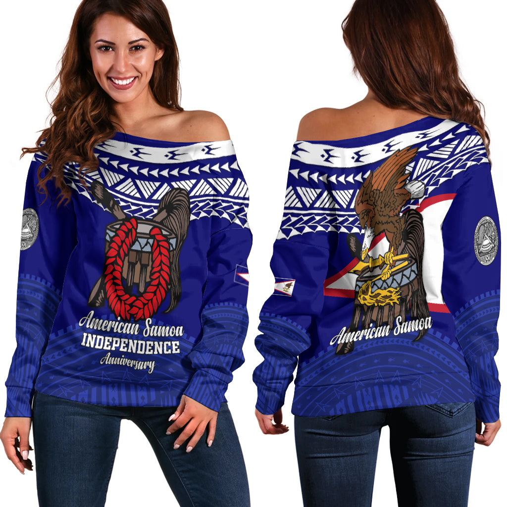 American Samoa Independence Anniversary Pride Women Off Shoulder Sweater - LT12 Women Off Shoulder Sweater Blue - Polynesian Pride