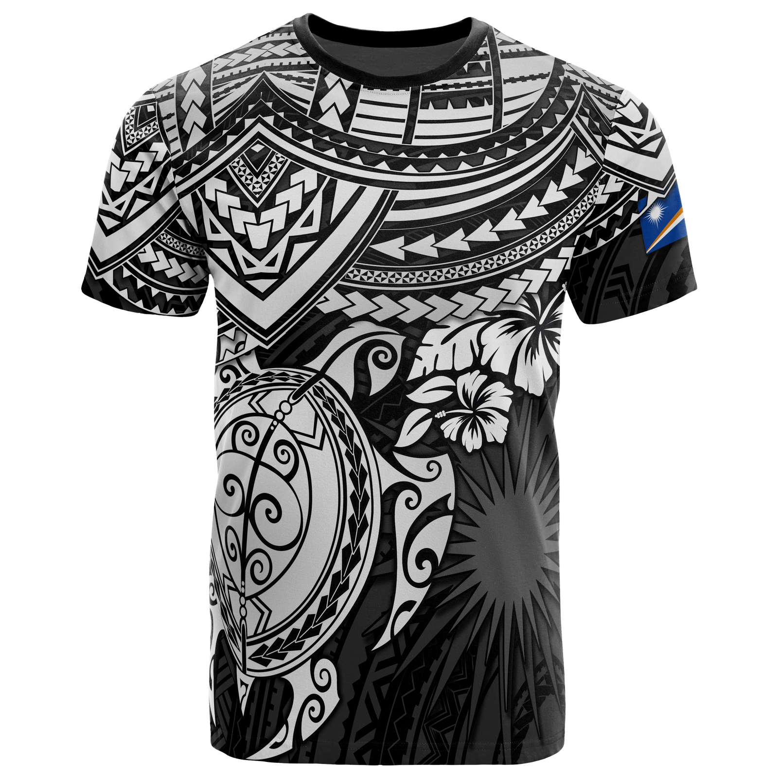 Marshall Islands Polynesian T Shirt Marshall Islands Flag White Turtle Hibiscus Unisex White - Polynesian Pride