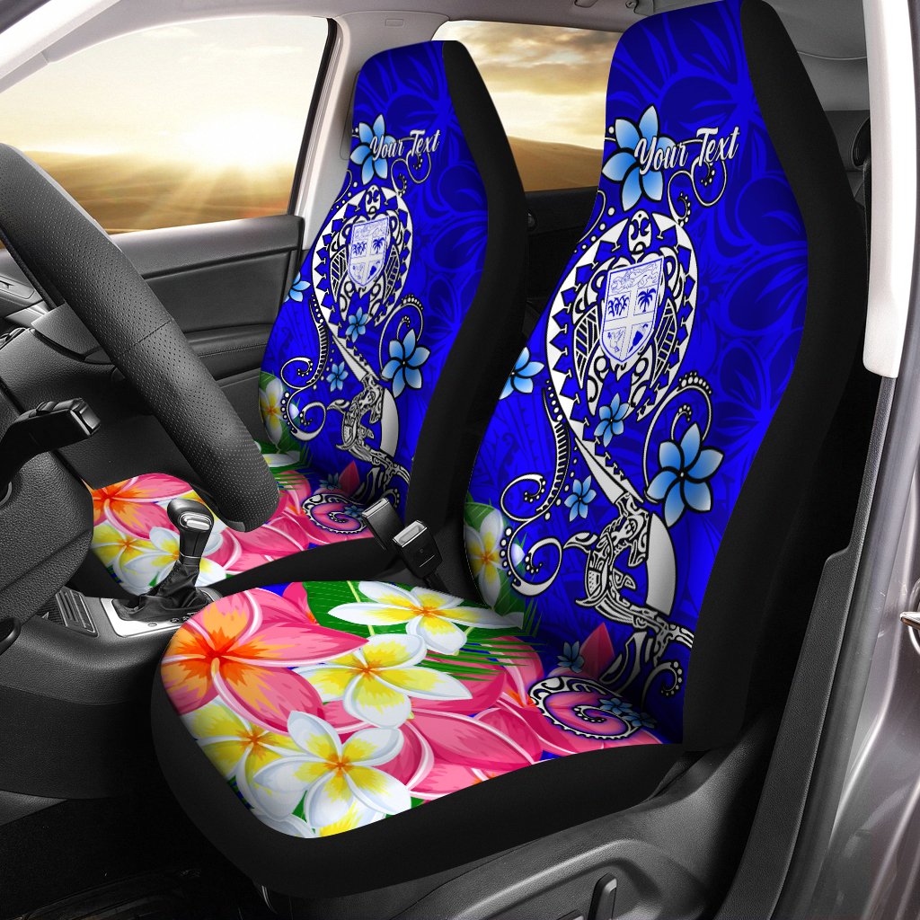 Fiji Custom Personalised Car Seat Covers - Turtle Plumeria (Blue) Universal Fit Blue - Polynesian Pride