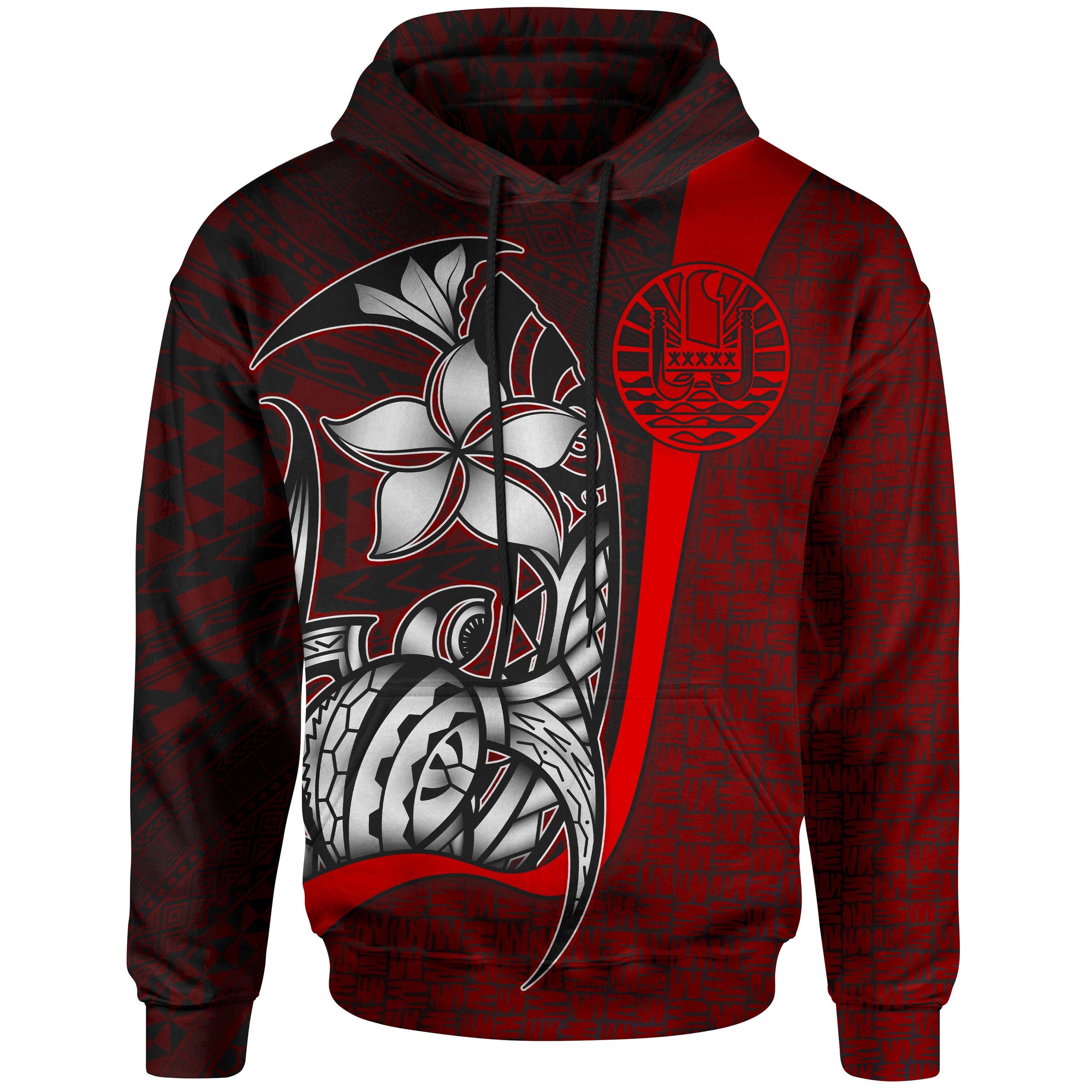 Tahiti Polynesian Hoodie Red Turtle with Hook Unisex RED - Polynesian Pride