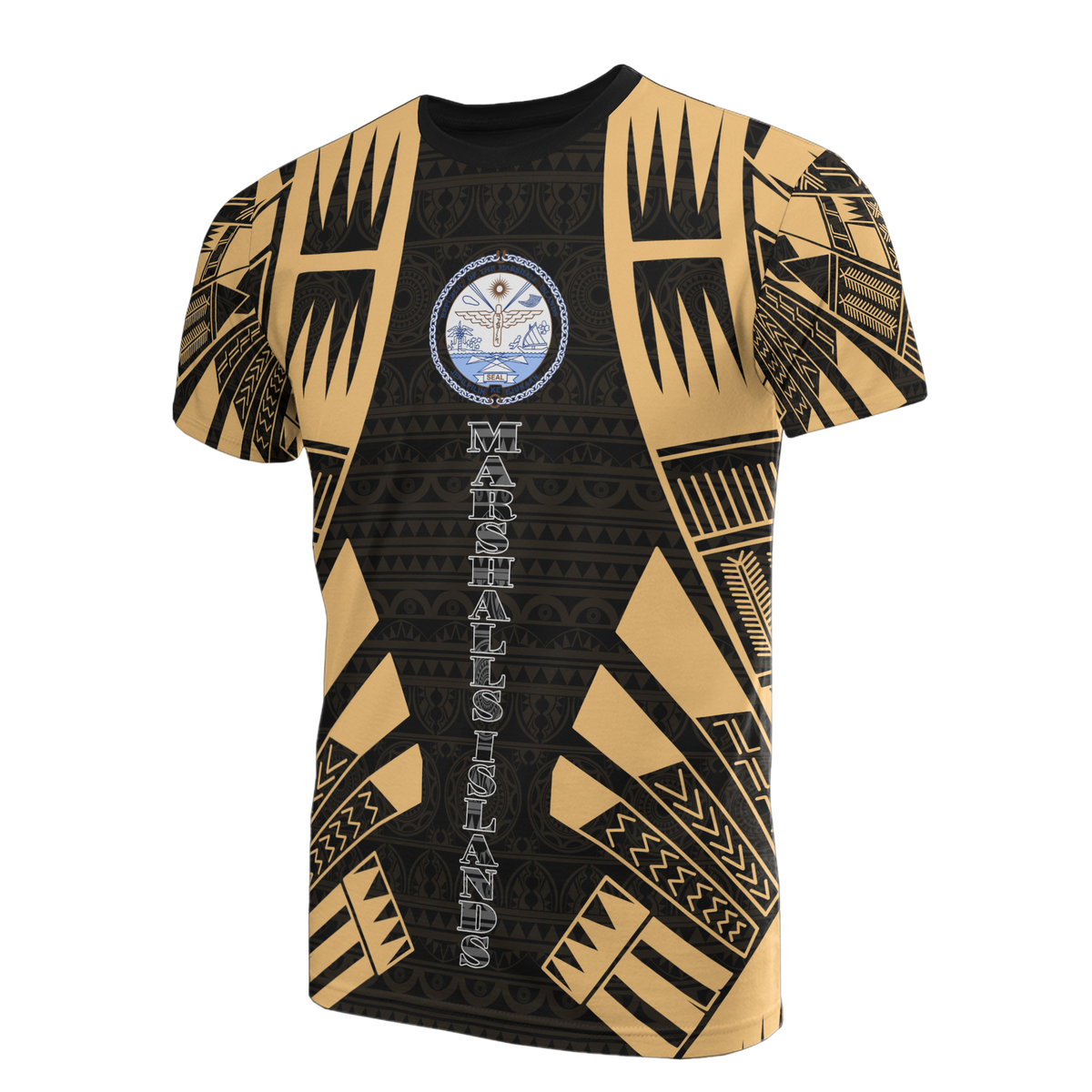 Marshall Islands T Shirt Marshall Islands Seal Polynesian Tattoo Gold Style Unisex Black-Gold - Polynesian Pride