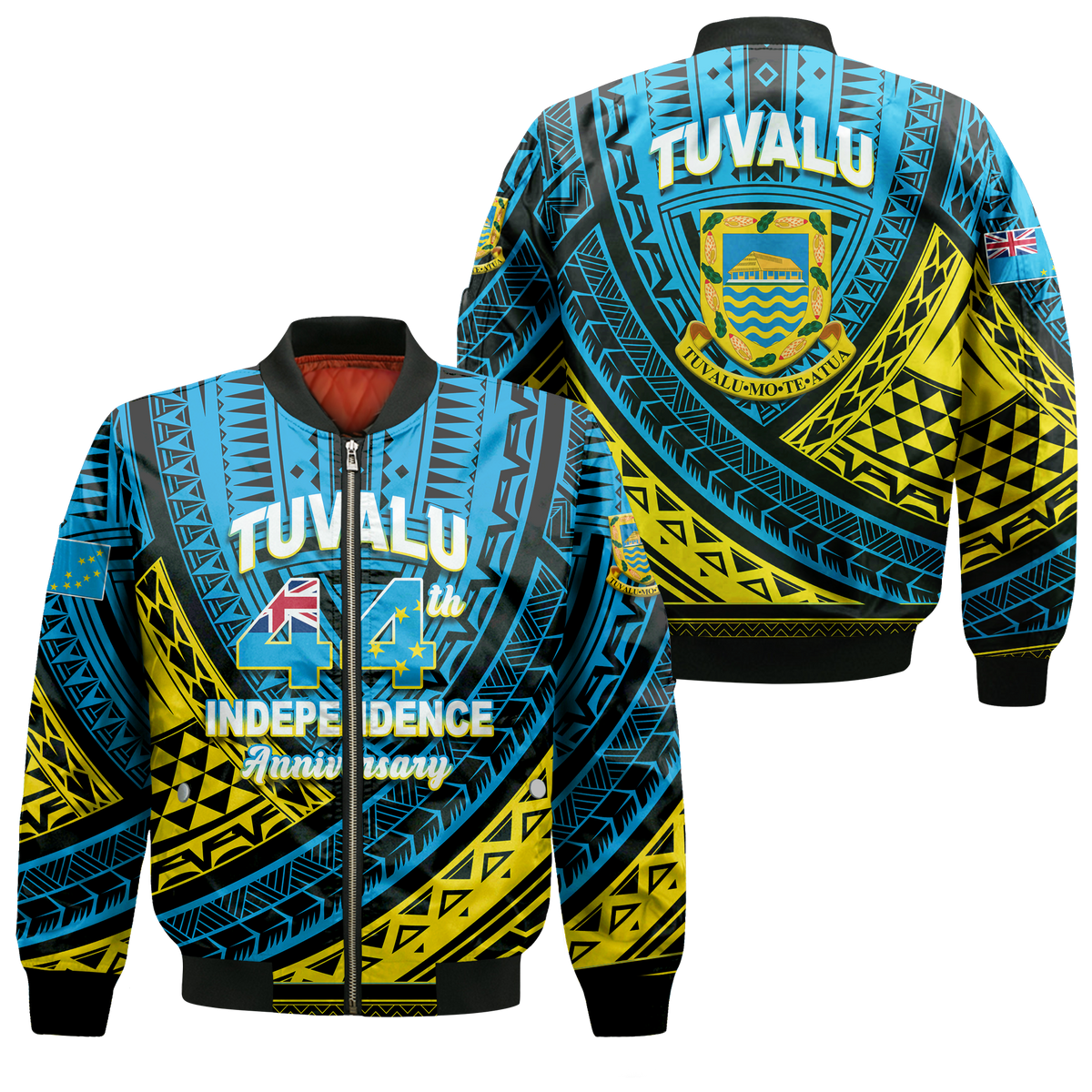 Tuvalu Bomber Jacket 44th Independence Anniversary - Tribal Pattern - LT12 Bomber Jacket Blue - Polynesian Pride