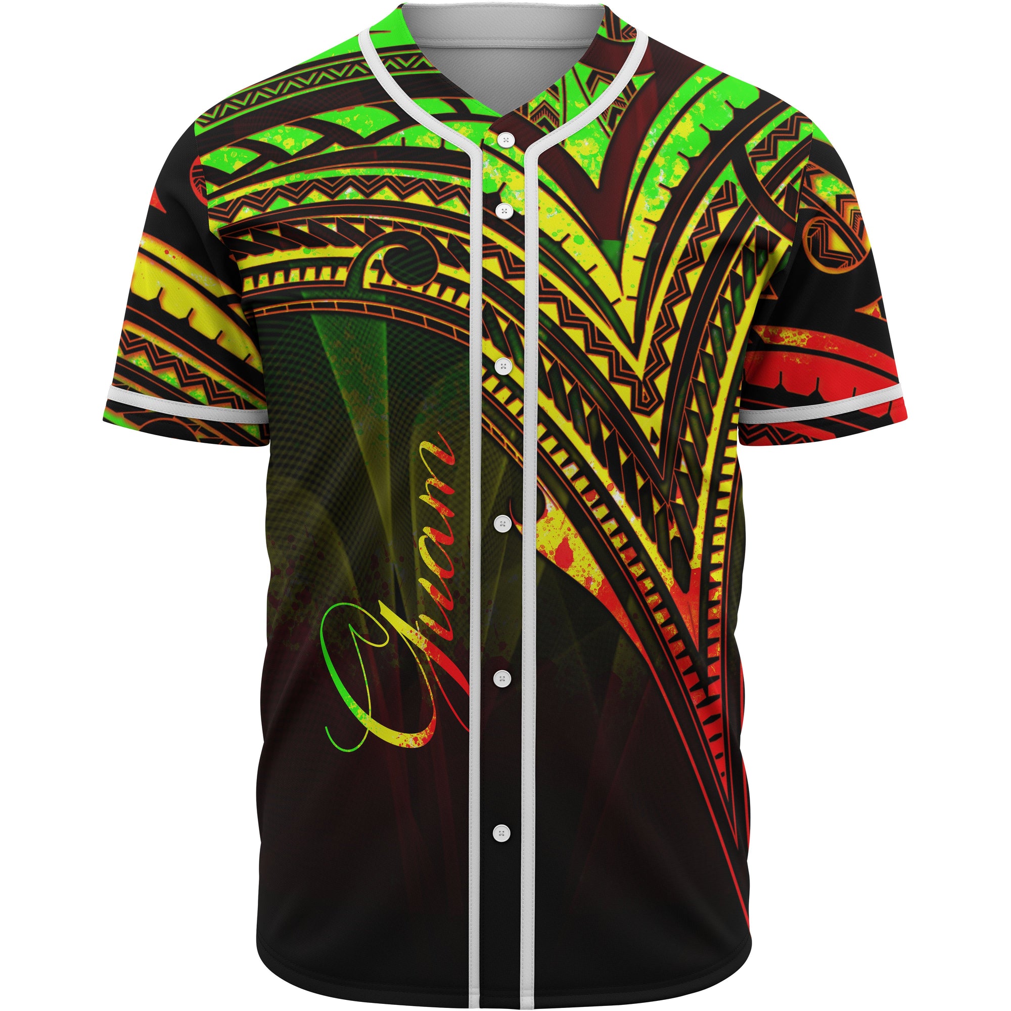 Guam Baseball Shirt - Reggae Color Cross Style Unisex Black - Polynesian Pride