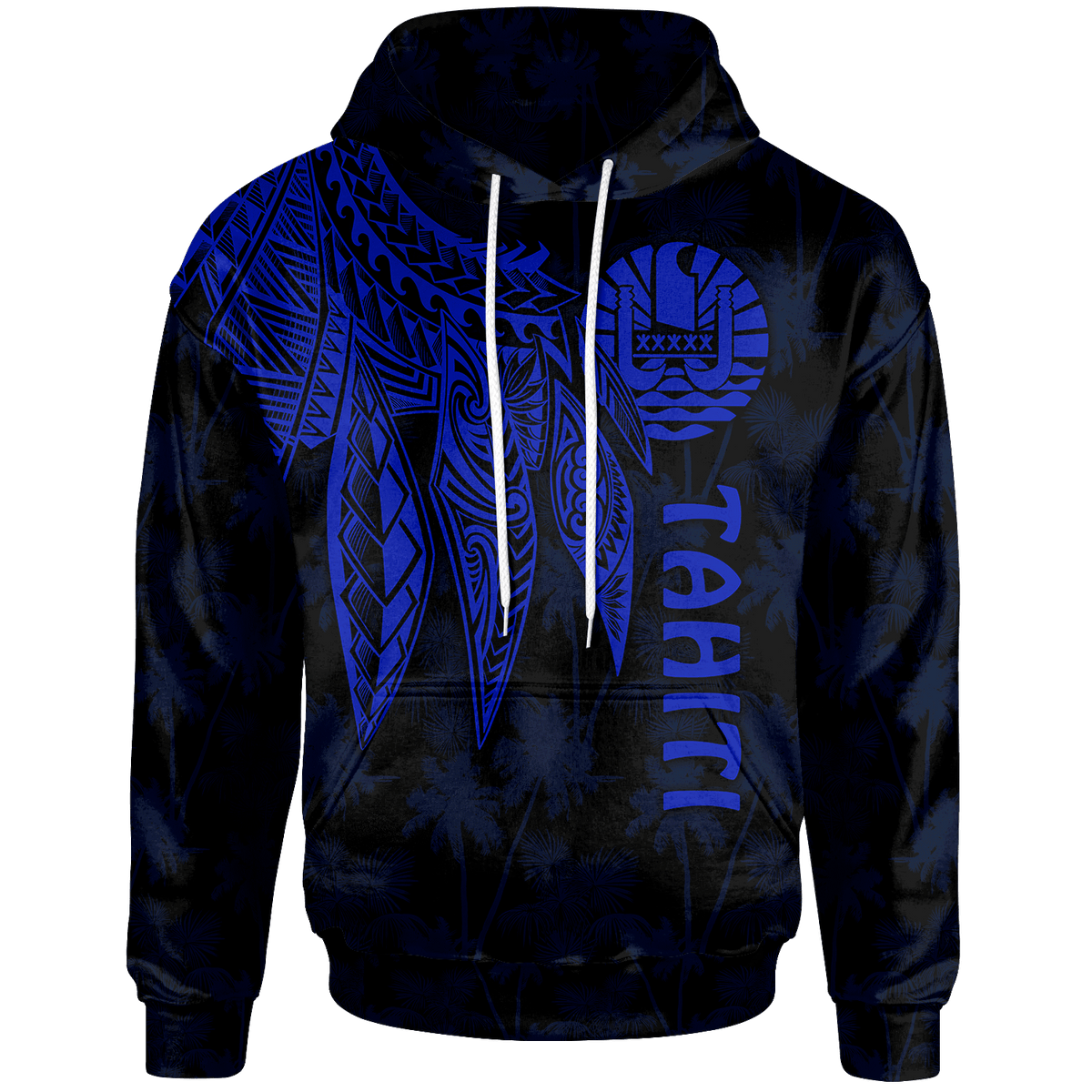Tahiti Hoodie Polynesian Wings (Blue) Unisex Blue - Polynesian Pride