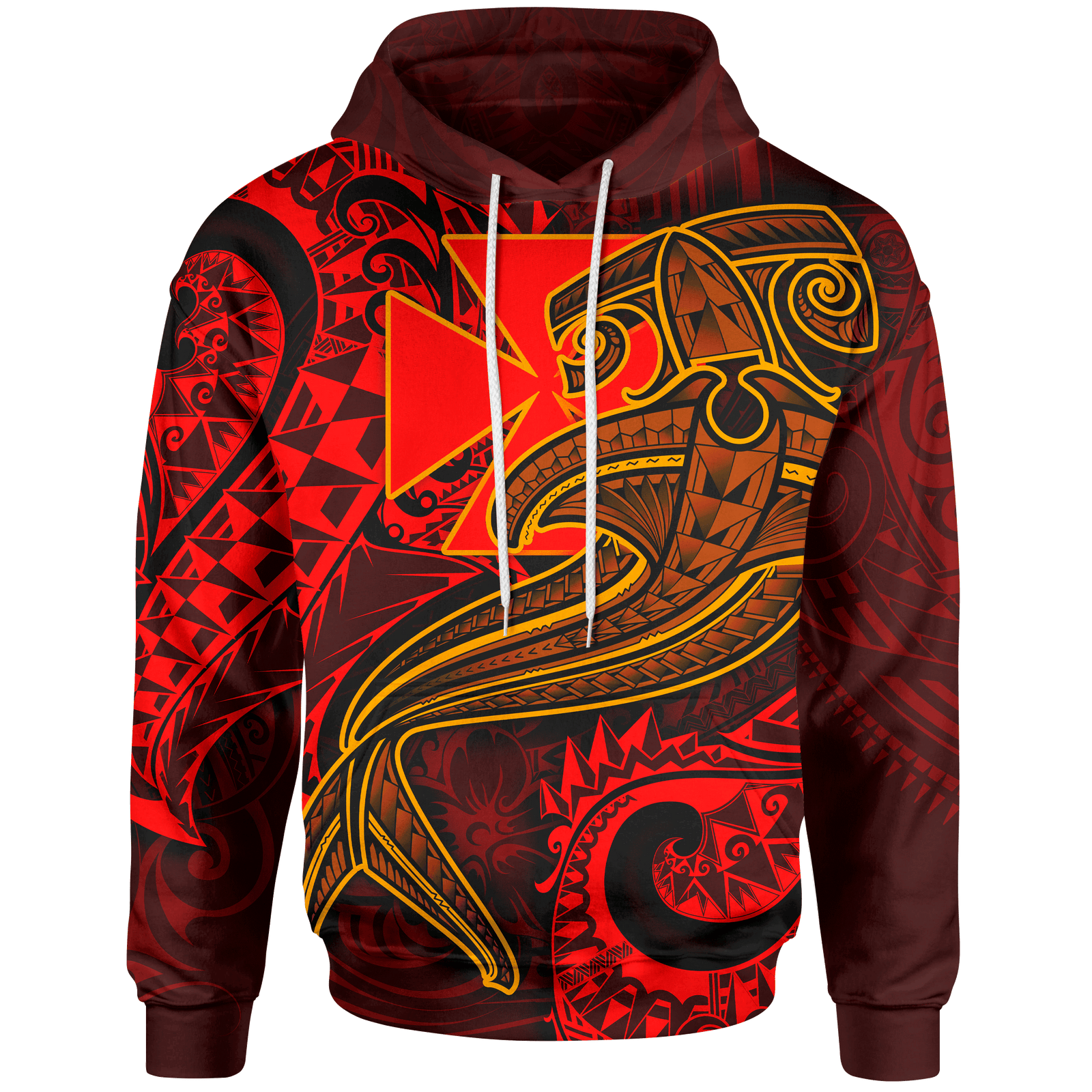 Polynesian Wallisnd Futuna Hoodie Red Shark Polynesian Tattoo Unisex Red - Polynesian Pride