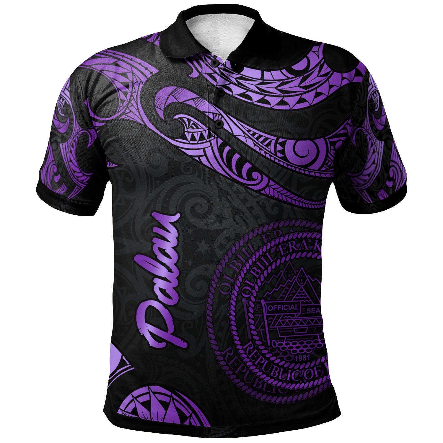 Palau Polo Shirt Polynesian Tattoo Purple Version Unisex Purple - Polynesian Pride