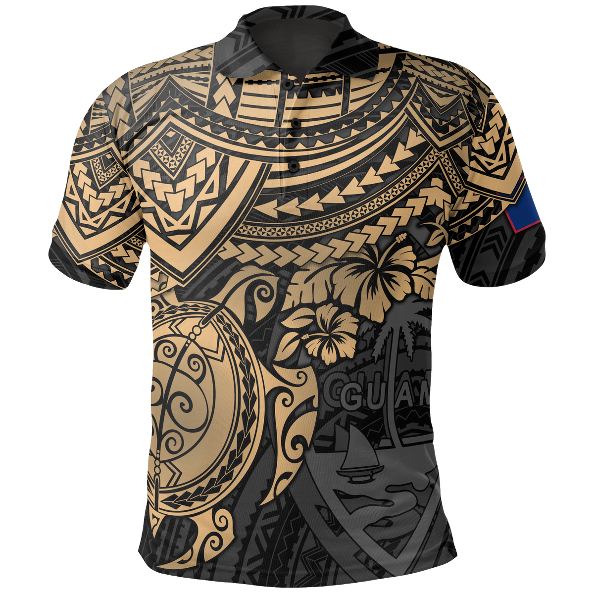 Guam Polo Shirt Guahan Flag Coat Of Arms Golden Turtle Hibiscus Unisex BROWN - Polynesian Pride