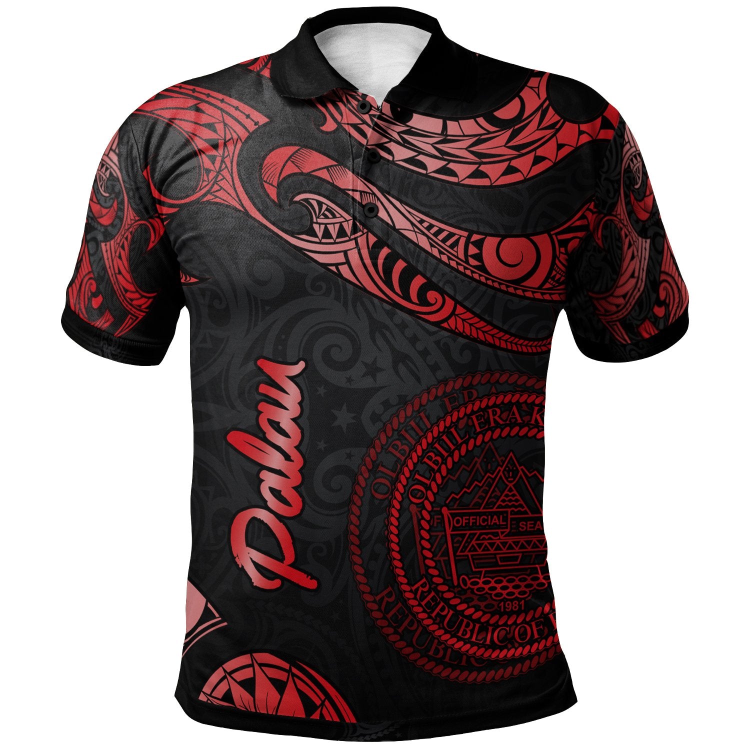 Palau Polo Shirt Polynesian Tattoo Red Version Unisex Red - Polynesian Pride