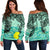 Palau Women's Off Shoulder Sweaters - Vintage Floral Pattern Green Color Green - Polynesian Pride