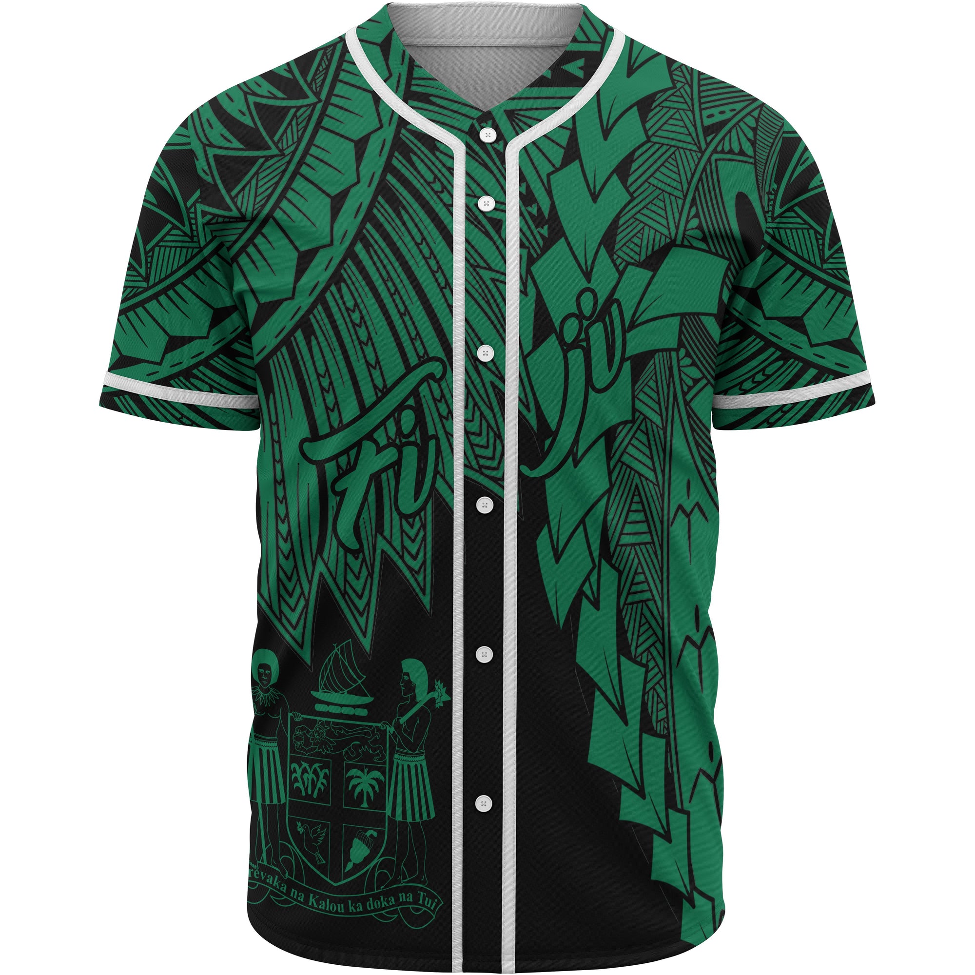 Fiji Polynesian Baseball Shirt - Tribal Wave Tattoo Green Unisex Green - Polynesian Pride
