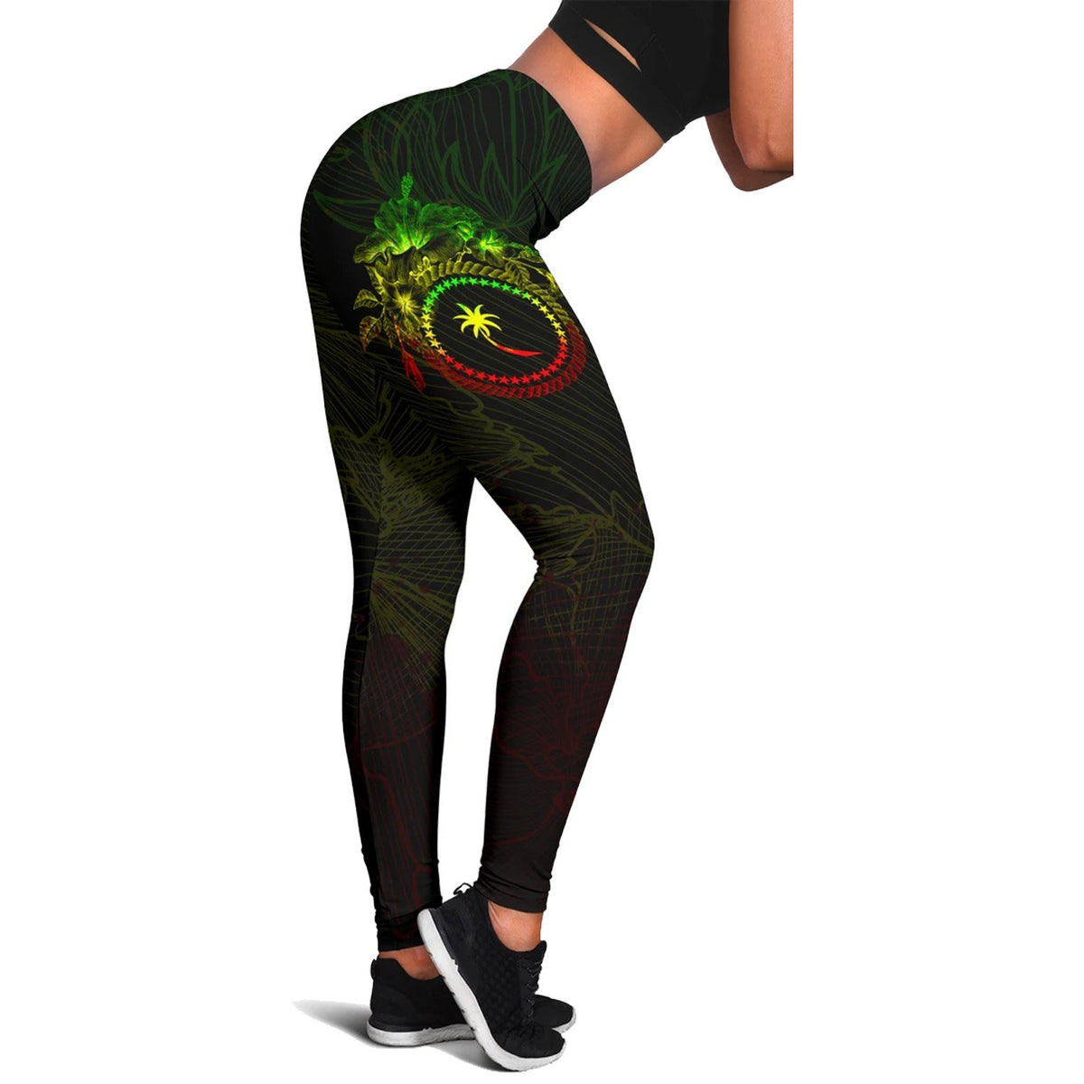 Chuuk Micronesia Women's Legging - Reggae Turtle Hibiscus Flower Frame Vintage - Polynesian Pride
