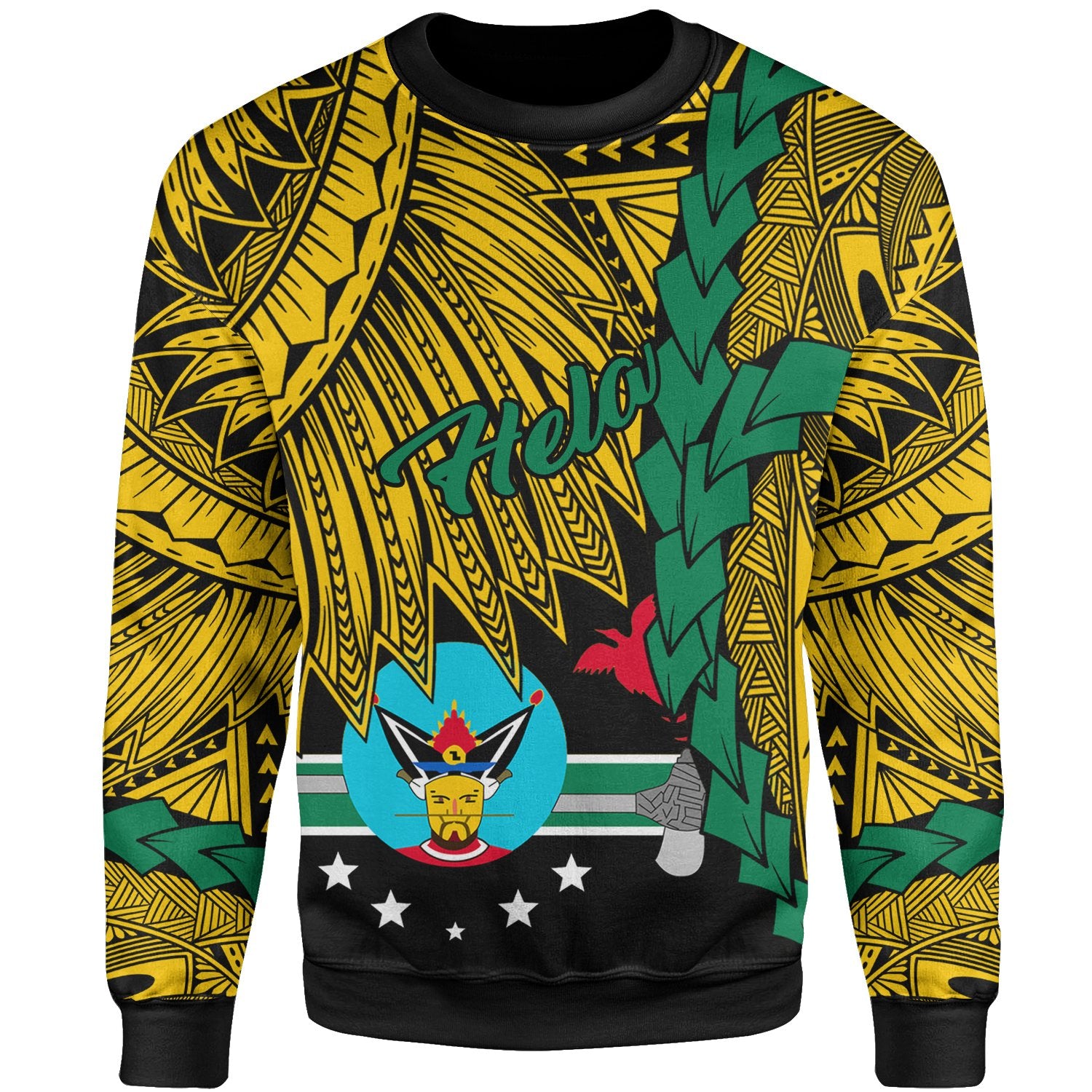 Papua New Guinea Hela Province Polynesian Sweater - Tribal Wave Tattoo Unisex Yellow - Polynesian Pride