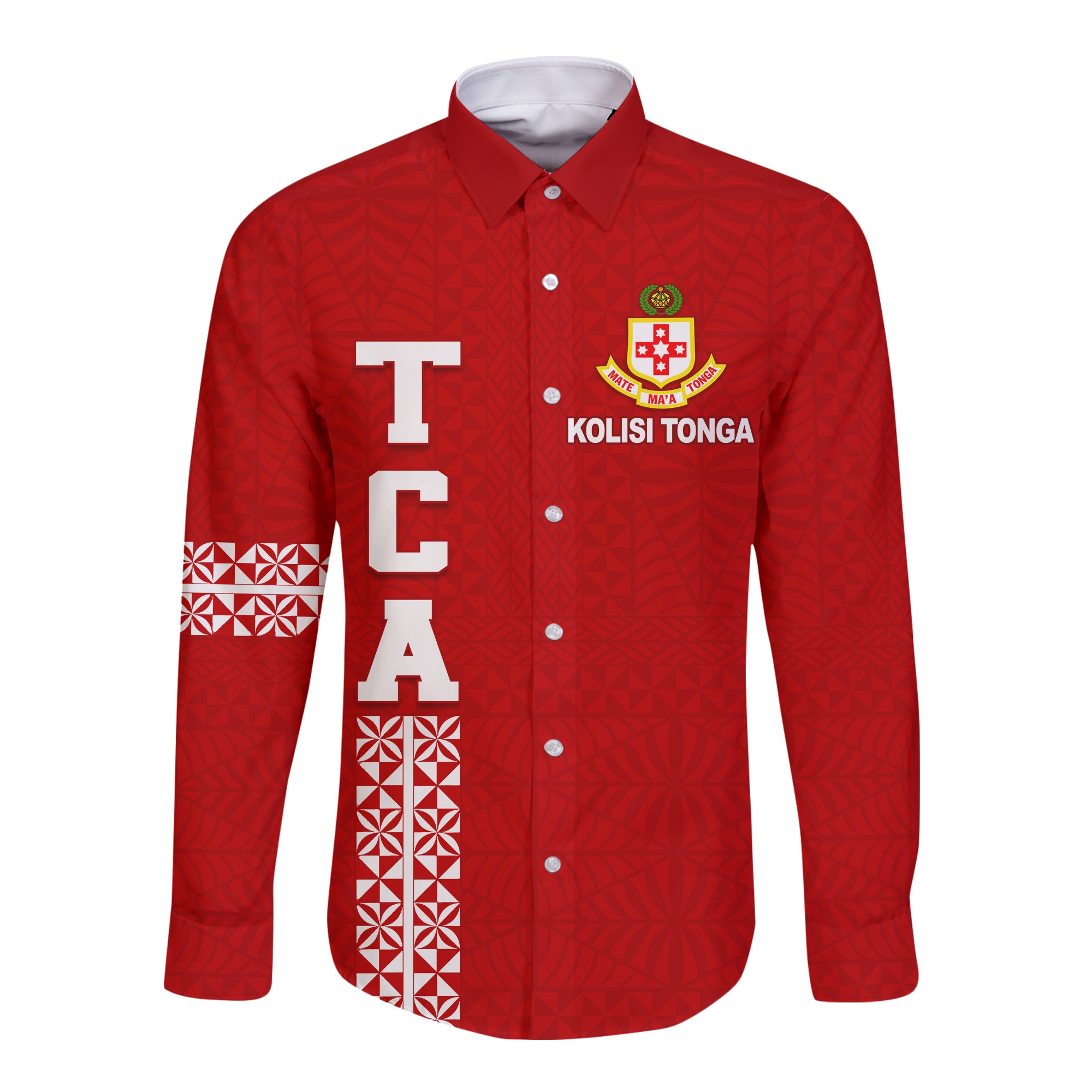 Kolisi Tonga Hawaii Long Sleeve Button Shirt - TCA LT13 Unisex Red - Polynesian Pride
