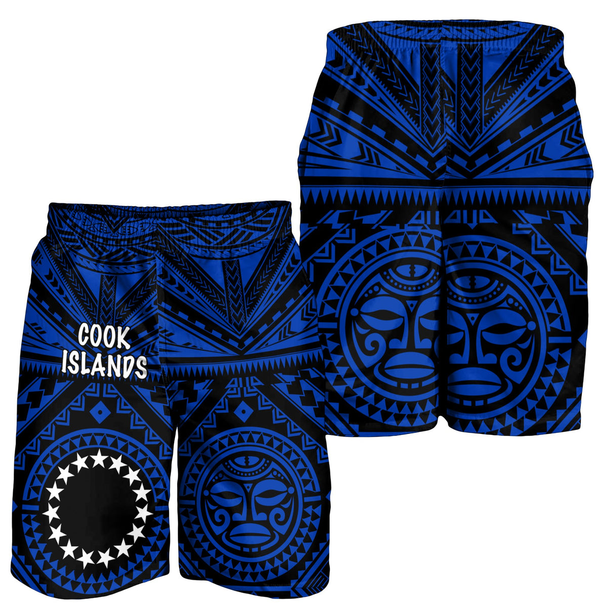 Cook Island Men's Short - Seal With Polynesian Tattoo Style ( Blue) - Polynesian Pride