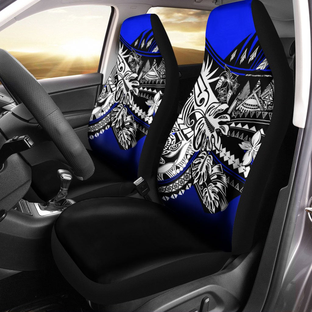 American Samoa Car Seat Cover - Tribal Jungle Pattern Blue Color Universal Fit Blue - Polynesian Pride