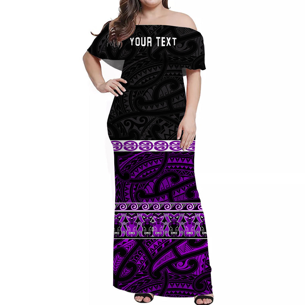 (Custom Personalised) New Zealand Off Shoulder Long Dress Maori Simple Purple LT13 Women Purple - Polynesian Pride