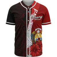Nauru Polynesian Baseball Shirt - Coat Of Arm With Hibiscus Unisex Red - Polynesian Pride