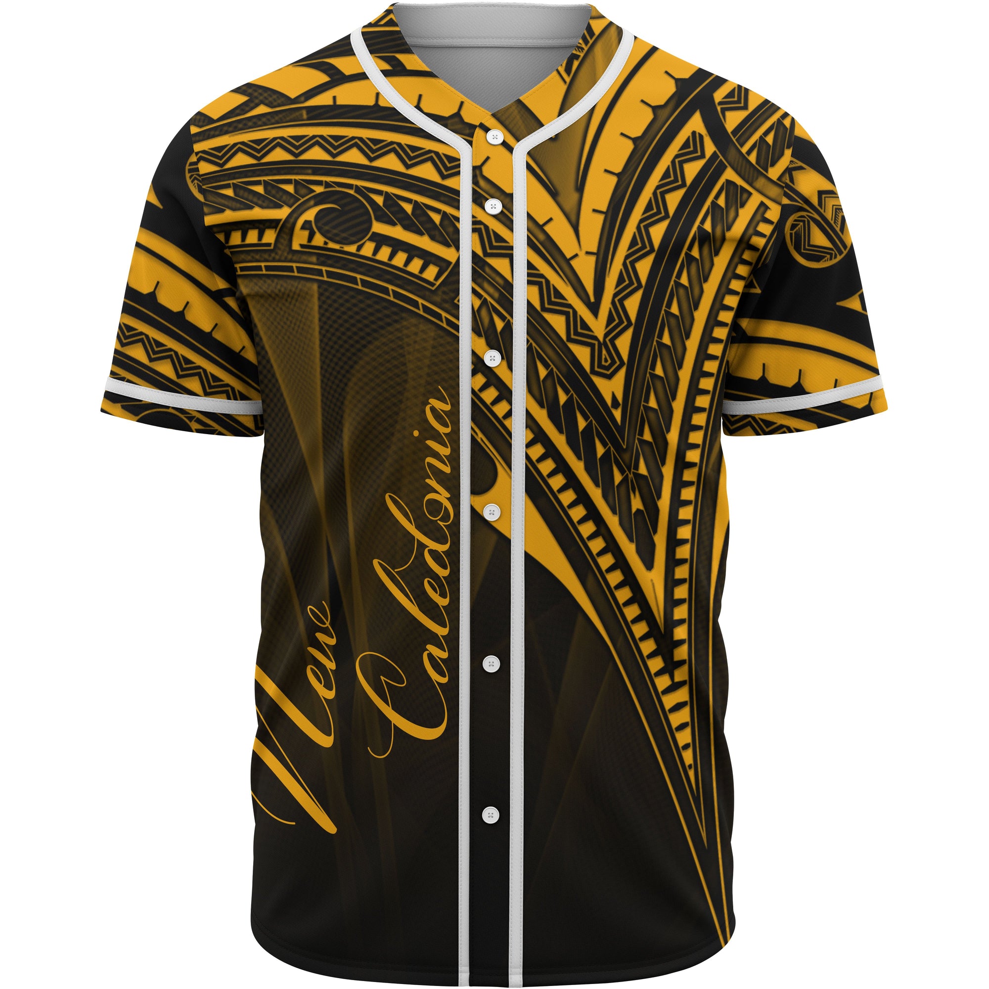 New Caledonia Baseball Shirt - Gold Color Cross Style Unisex Black - Polynesian Pride