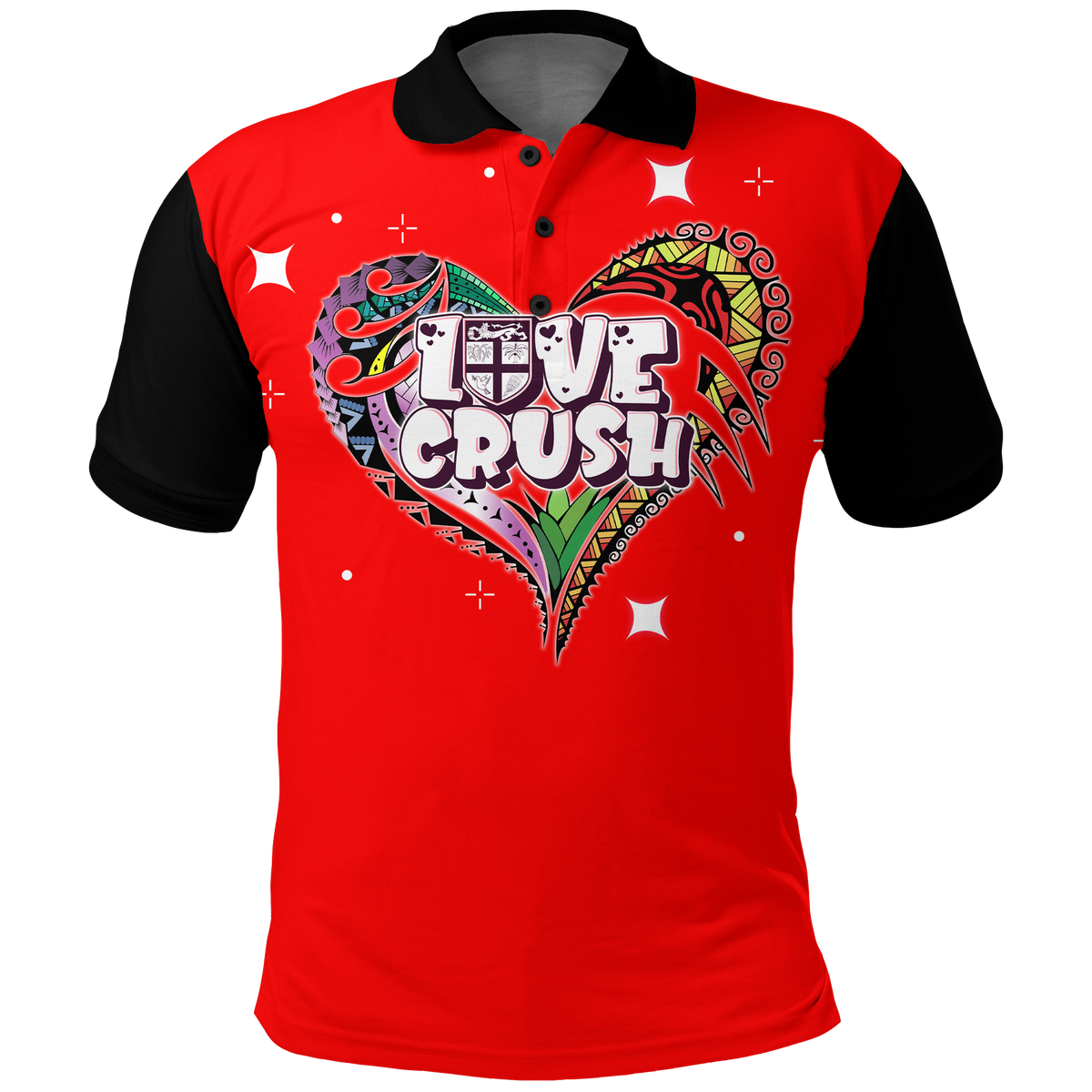 Fiji Valentine Couple Heart Polo Shirt LT2 RED - Polynesian Pride