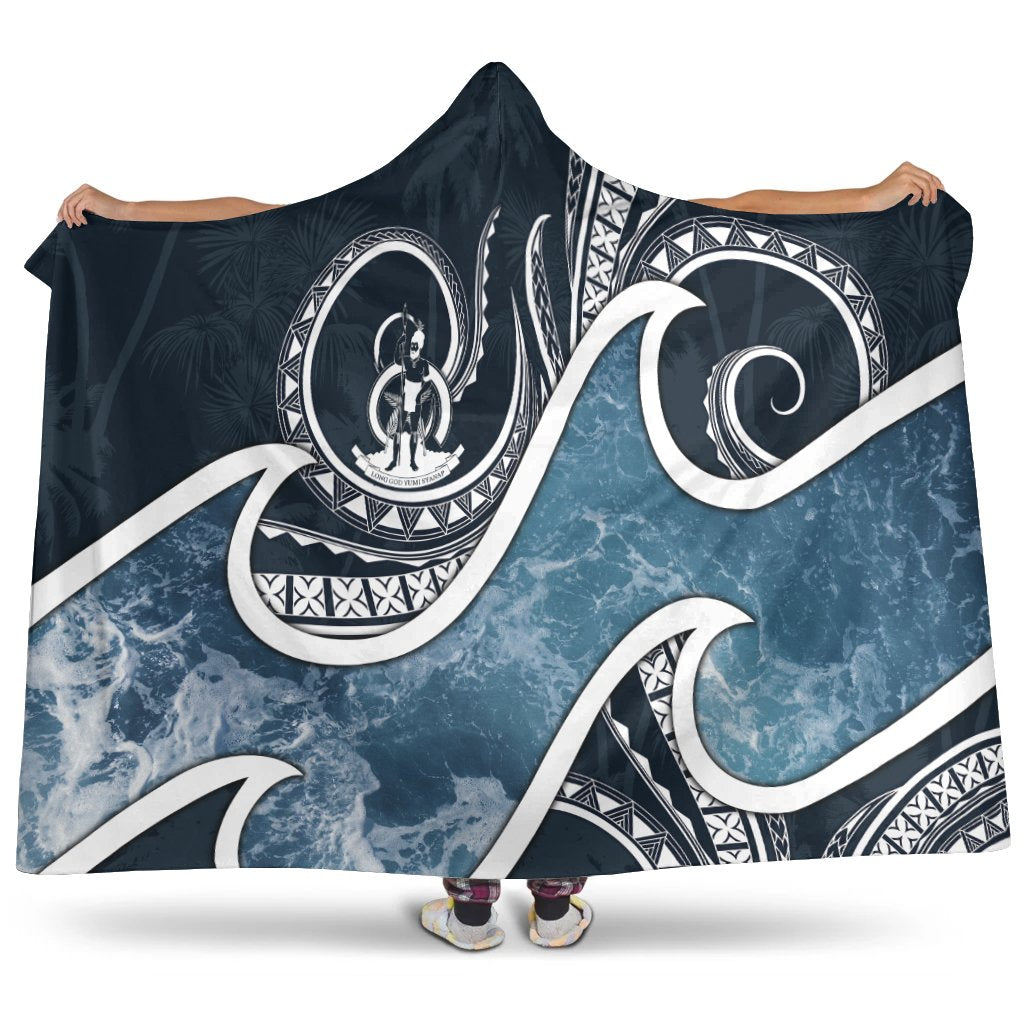 Vanuatu Polynesian Hooded Blanket - Ocean Style Hooded Blanket Blue - Polynesian Pride