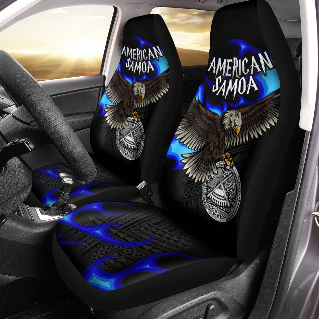 American Samoa Polynesian Car Seat Covers - Eagle With Flame Blue Universal Fit Blue - Polynesian Pride