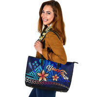 Kosrae Custom Personalised Large Leather Tote Bag - Vintage Tribal Mountain - Polynesian Pride