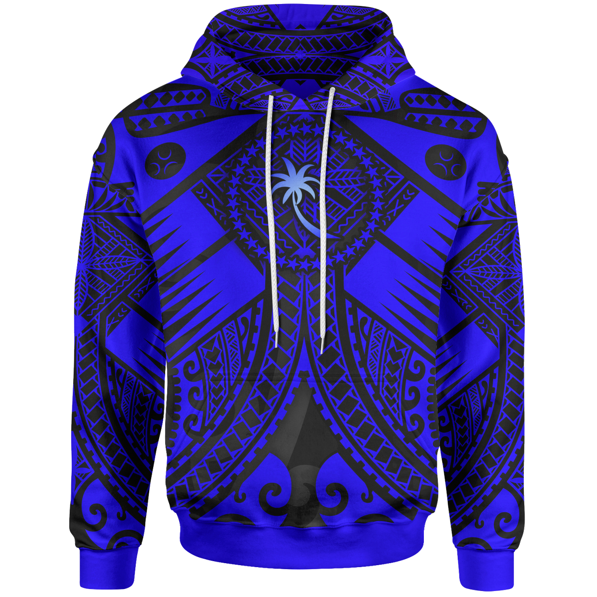 Chuuk Hoodie Blue Seal with Polynesian Tattoo Unisex Blue - Polynesian Pride