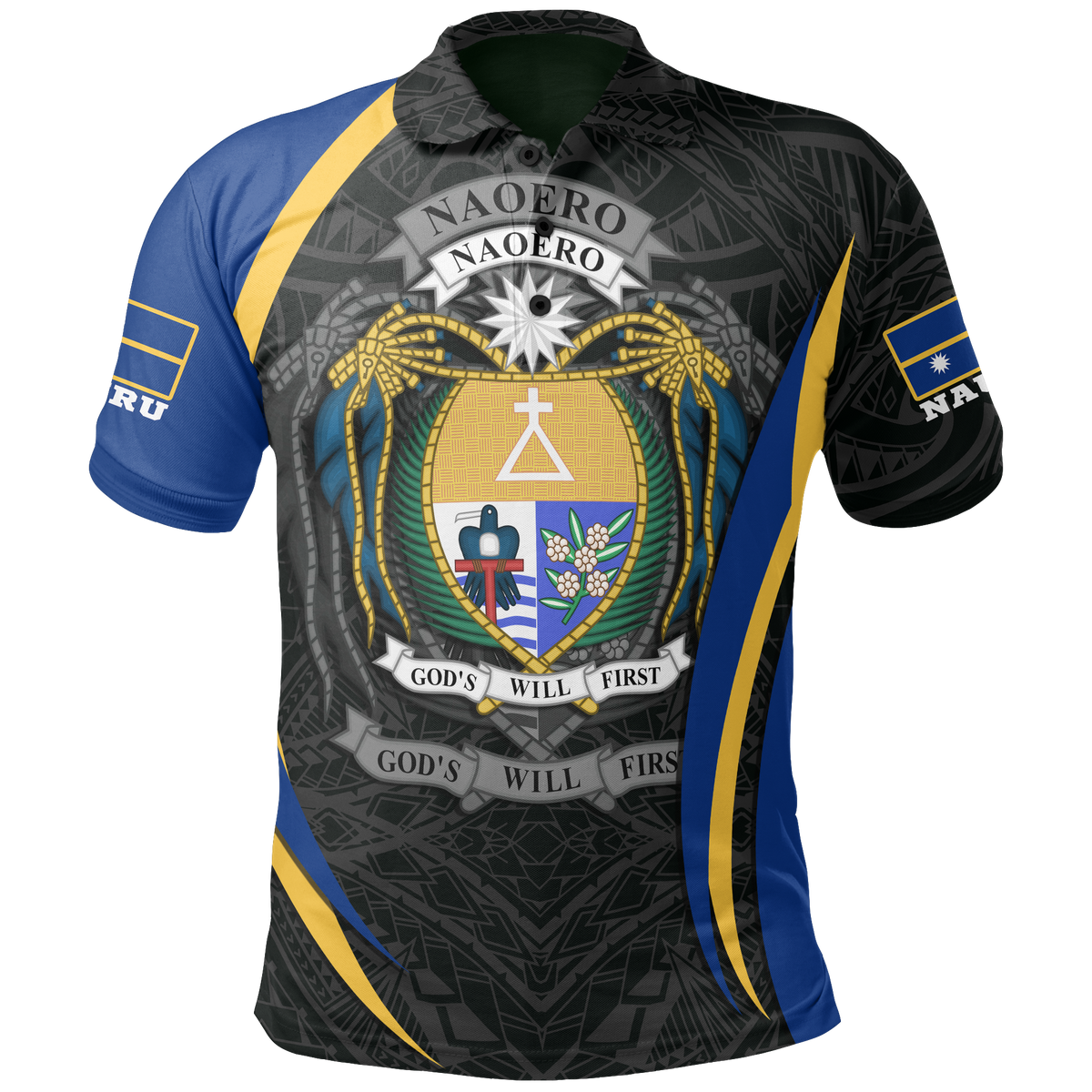 Nauru Polo Shirt Nauru Flag Coat Of Arms (Original) Unisex Black - Polynesian Pride