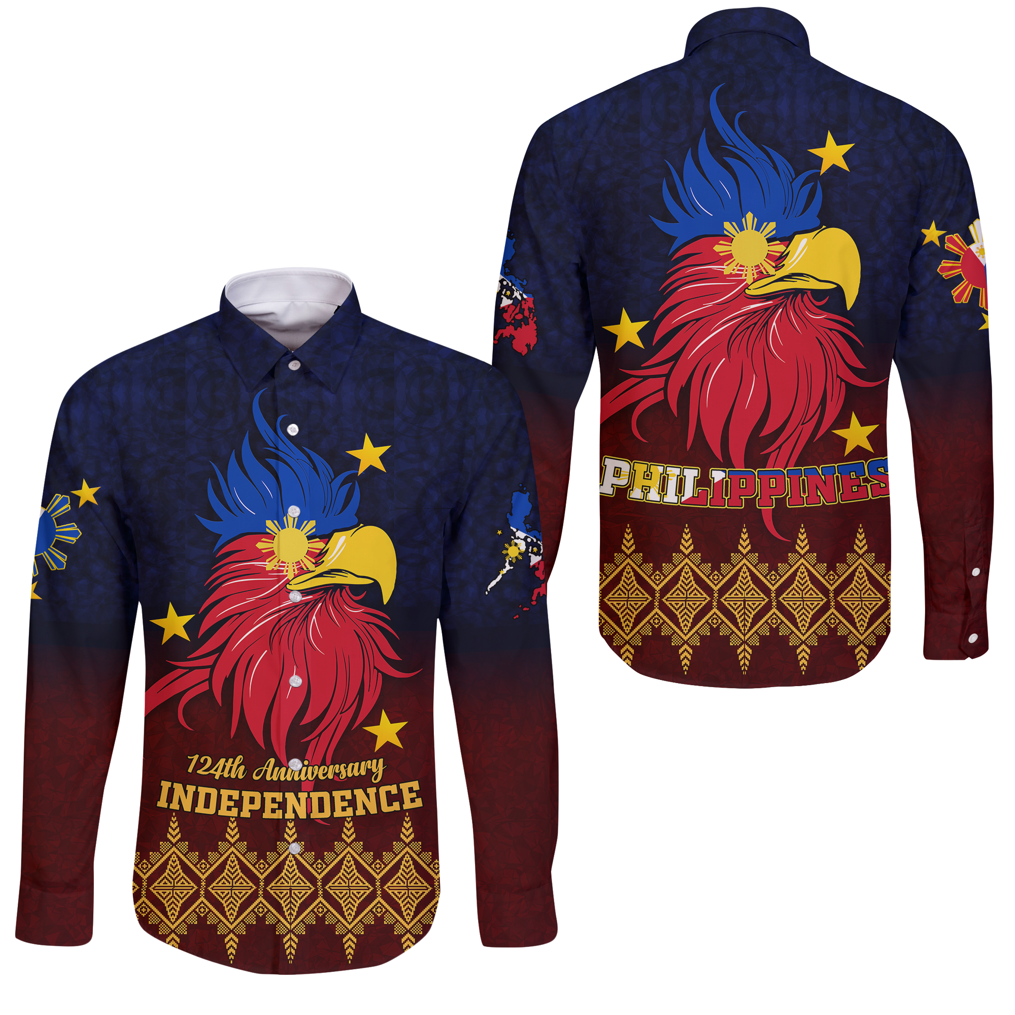 The Philippines Independence Anniversary 124th Years Long Sleeve Button Shirt - LT12 Unisex Blue - Polynesian Pride