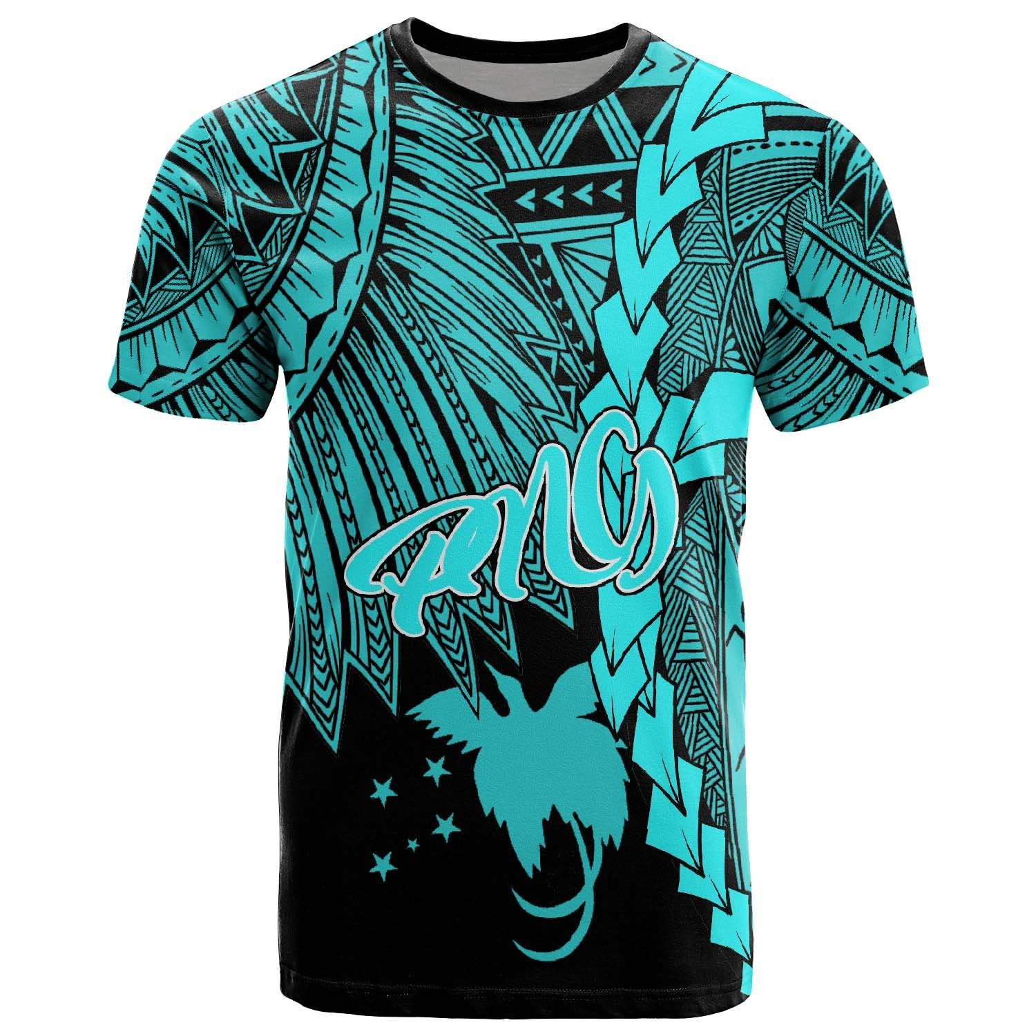 Papua New Guinea Polynesian T Shirt Tribal Wave Tattoo Neon Blue Unisex Neon Blue - Polynesian Pride