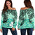 Wallis And Futuna Women's Off Shoulder Sweaters - Vintage Floral Pattern Green Color Green - Polynesian Pride