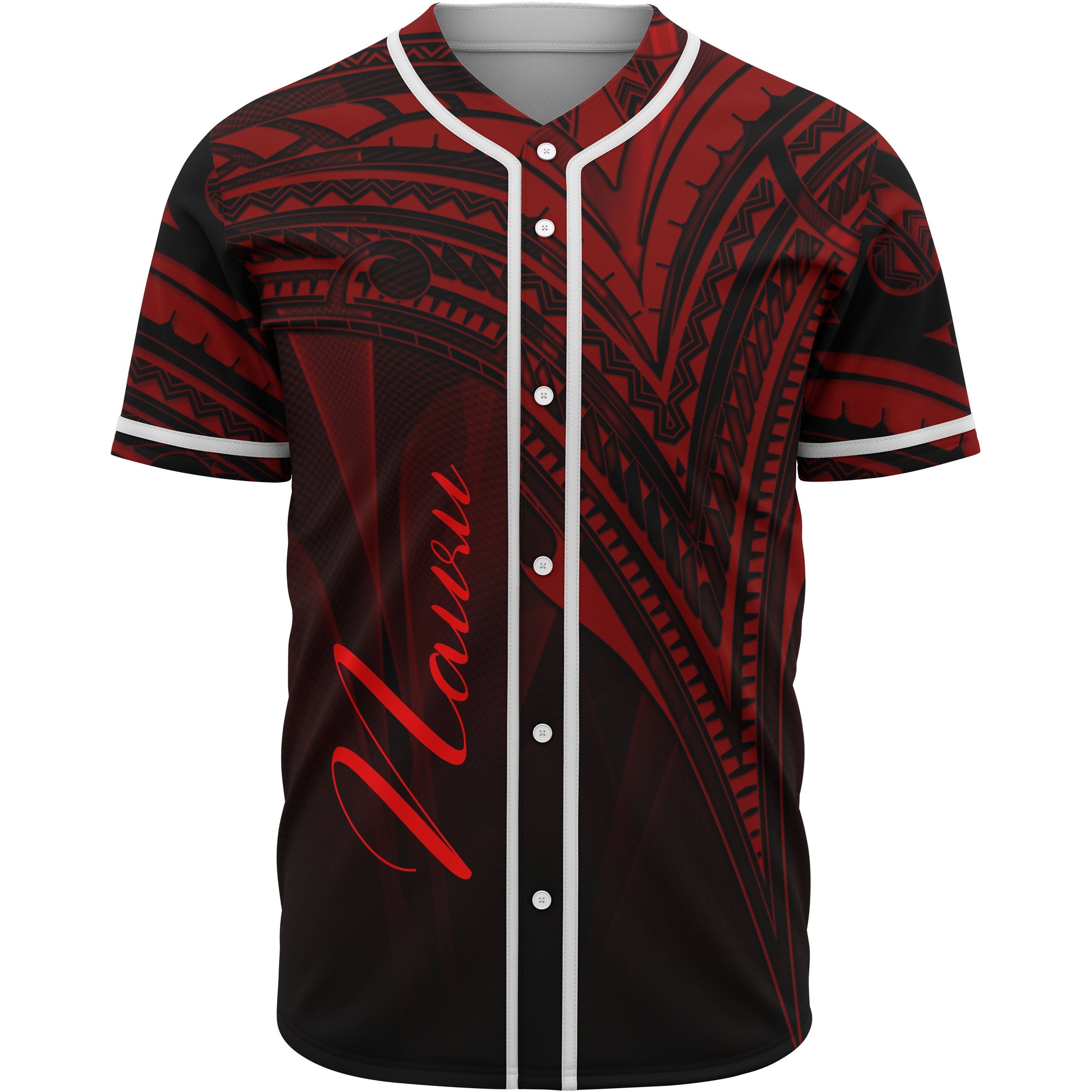 Nauru Baseball Shirt - Red Color Cross Style Unisex Black - Polynesian Pride