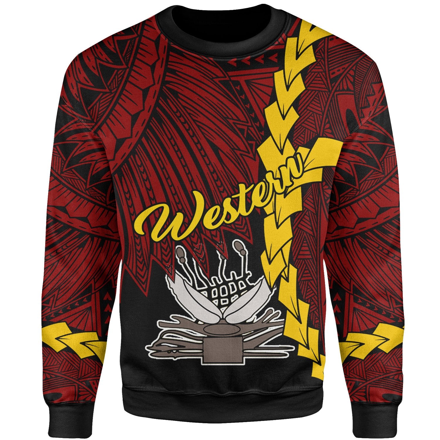 Papua New Guinea Western Province Polynesian Sweater - Tribal Wave Tattoo Unisex Red - Polynesian Pride