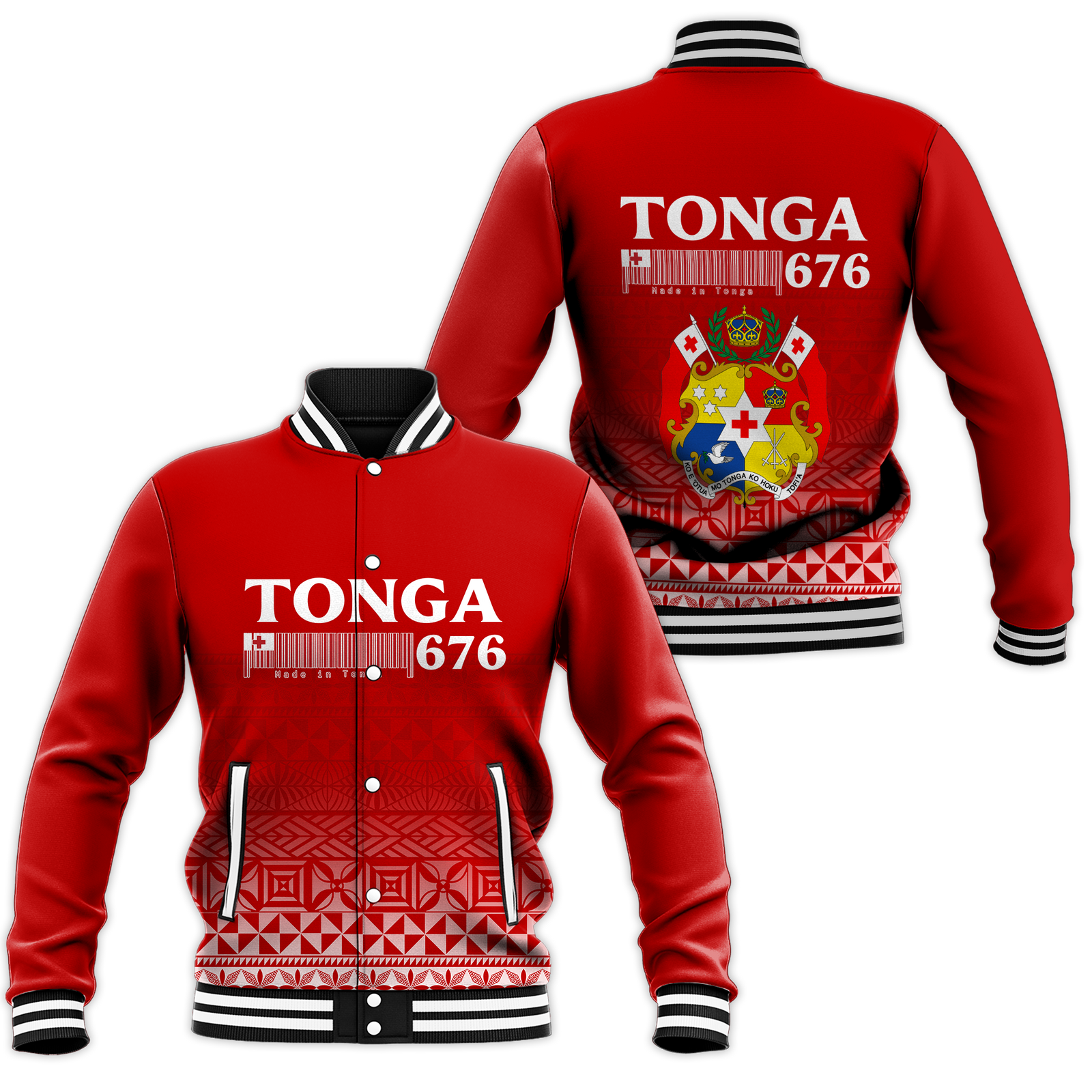 Tonga 676 Baseball Jacket - Tongan Pattern - LT12 Unisex Red - Polynesian Pride