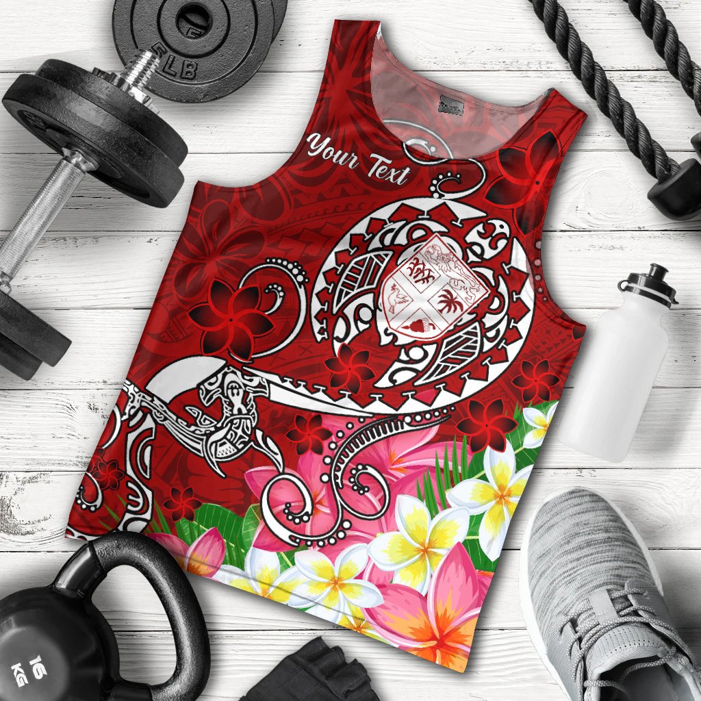 Fiji Custom Personalised Men's Tank Top - Turtle Plumeria (Red) Red - Polynesian Pride