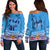 Fiji 51st Off Shoulder Sweater Polynesian Happy Independence Day LT13 Women Blue - Polynesian Pride