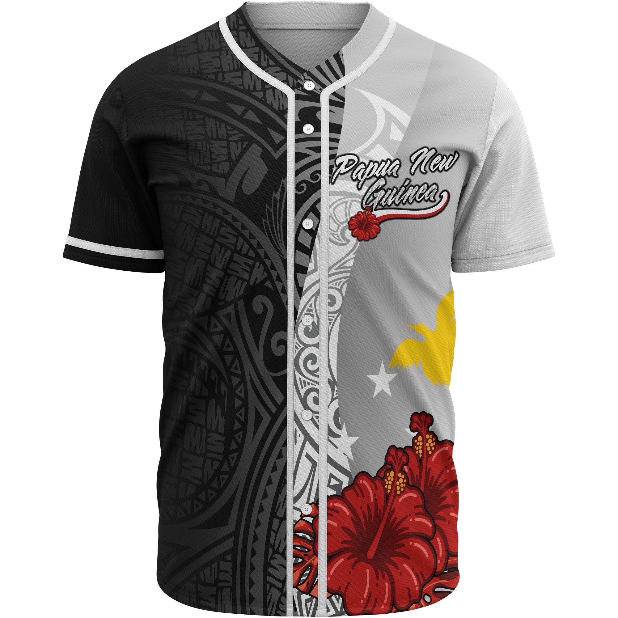 Papua New Guinea Polynesian Baseball Shirt - Coat Of Arm With Hibiscus White Unisex White - Polynesian Pride