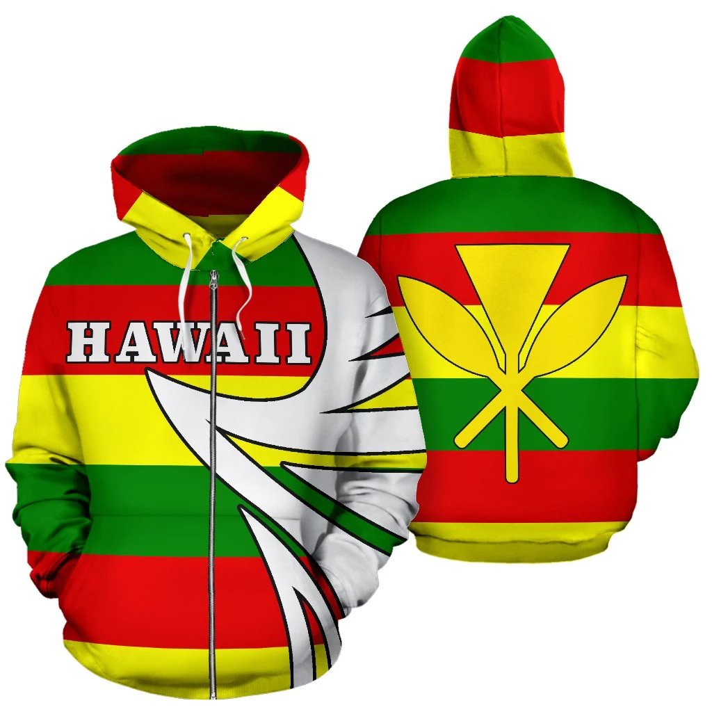 Hawaii Kanaka Flag Zip up Hoodie Warrior Style Unisex White - Polynesian Pride