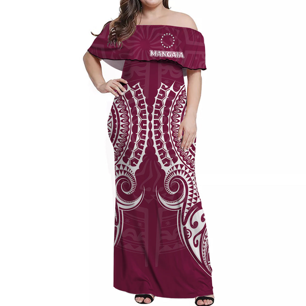 Cook Islands Mangaia Off Shoulder Long Dress - Tribal Pattern - LT12 Long Dress Purple - Polynesian Pride
