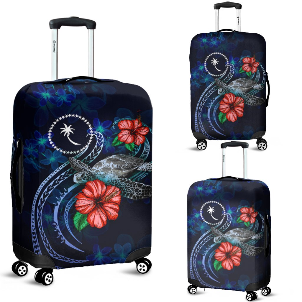 Chuuk Polynesian Luggage Cover - Blue Turtle Hibiscus Blue - Polynesian Pride