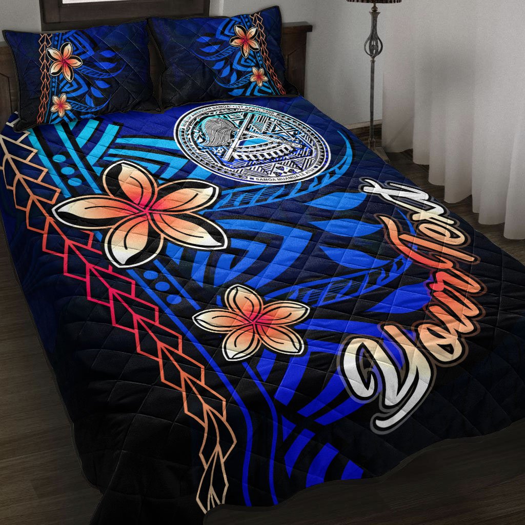 American Samoa Custom Personalised Quilt Bed Set - Vintage Tribal Moutain Blue - Polynesian Pride