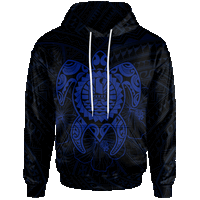 Tahiti Polynesian Hoodie Vintage Polynesian Turtle (Blue) Unisex Blue - Polynesian Pride