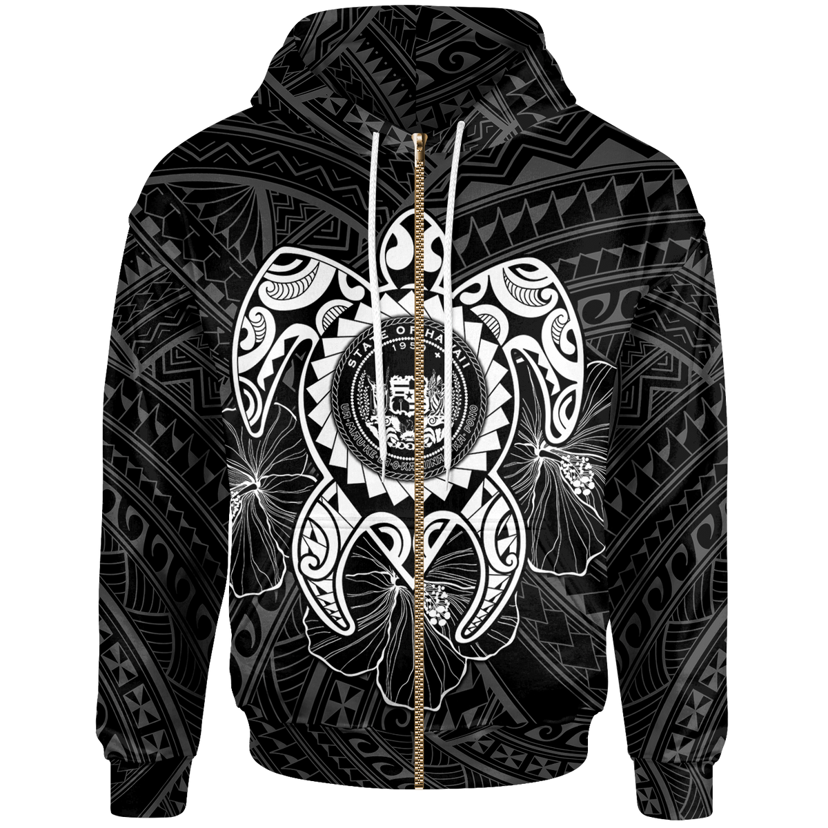 Hawaii Polynesian Zip up Hoodie Vintage Polynesian Turtle (White) Unisex White - Polynesian Pride