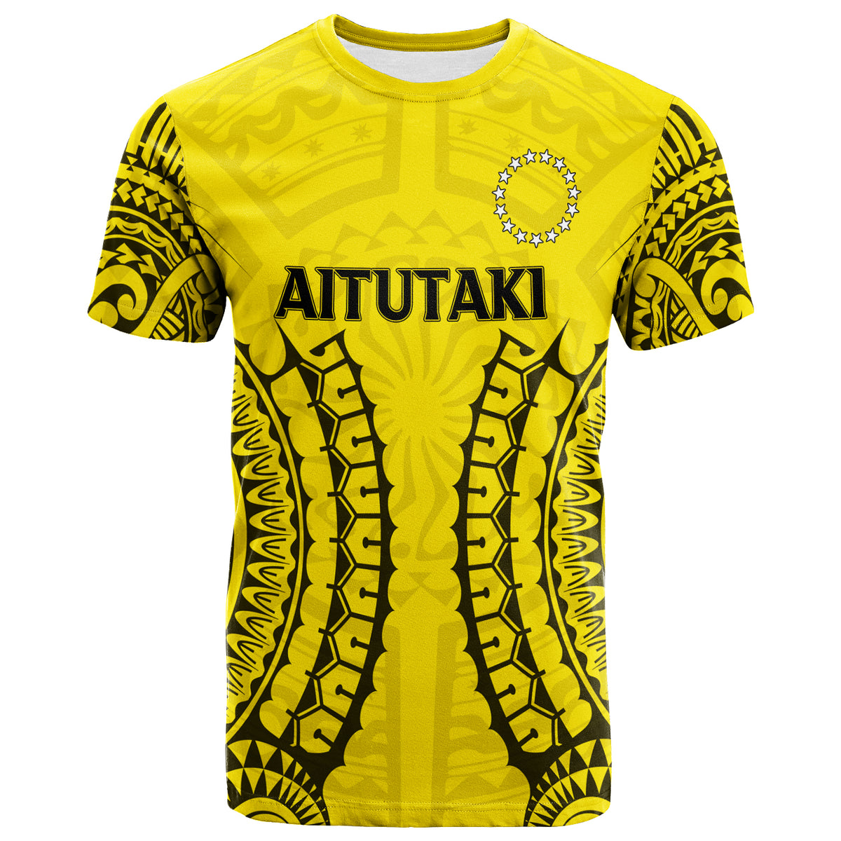 Cook Islands Aitutaki T Shirt Tribal Pattern LT12 Unisex Yellow - Polynesian Pride